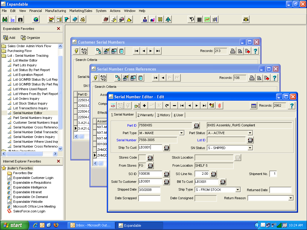 screenshot of Expandable ERP